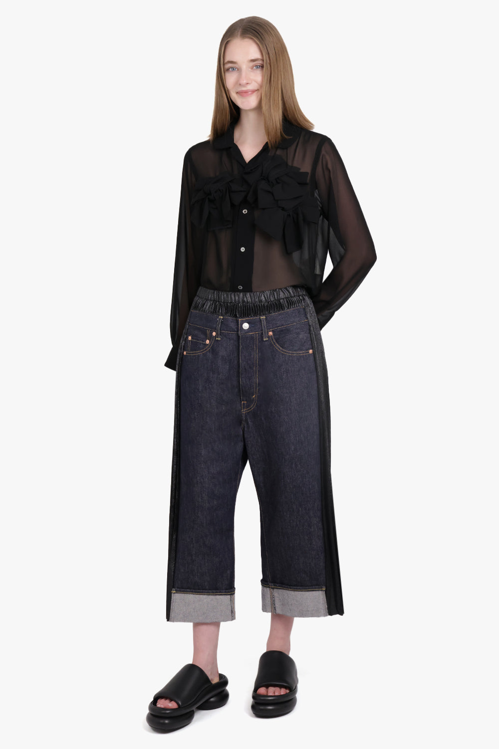 JUNYA WATANABE RTW Contrast Levi Denim x Pleat Panel Crop Pant | Black