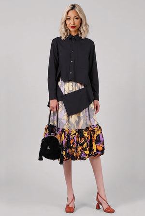 Contrast Detail Floral Print Midi Skirt with Ruffle Hem | Multi