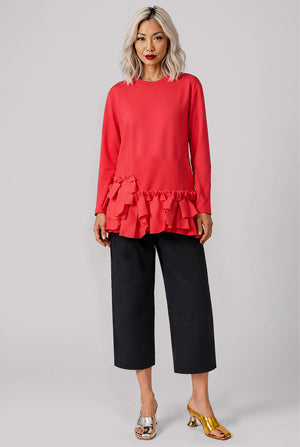 Panelled Elastic Waist Crop Leg Pant | Black