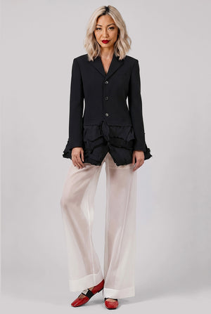Sheer Wide Leg Extra Long Pant | White