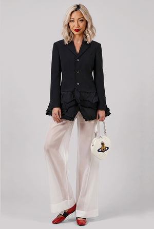Sheer Wide Leg Extra Long Pant | White