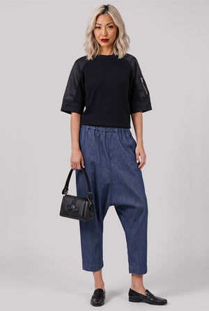 Denim Crop Drawstring Pant | Blue