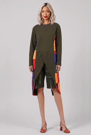 L/S Crossover Tails Panel T-Shirt | Khaki/Multi
