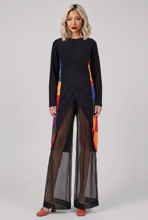 L/S Crossover Tails Panel T-Shirt | Black/Multi