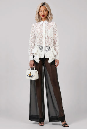 Sheer Wide Leg Extra Long Pant | Black