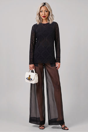 Layered L/S Sheer X Lace Top | Black