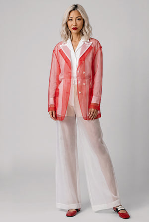 Layered Single Breasted Tulle X Organza Jacket | Red/White