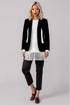Single Breast Velvet Cut Out Panel Jacket | Black