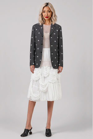 Single Breasted Check Jacket With Flower Embellishment | Black/White