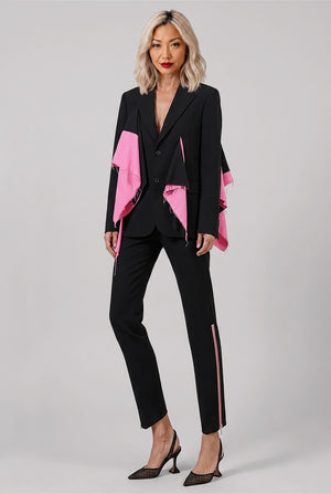 Single Breasted Jacket With Contrast Layered Panels | Black/Pink
