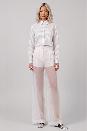 Stripe Longline Hi-Lo L/S Shirt | White/Black