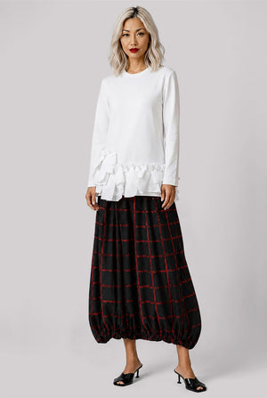 Crew Neck L\S Top with Ruffle Hem | White