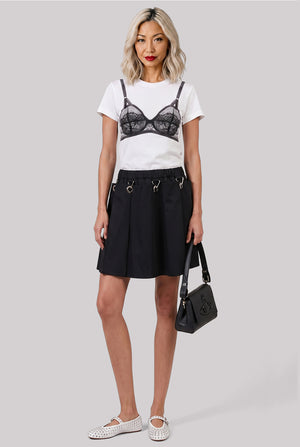 Elastic Waist Pleat Mini Skirt | Black