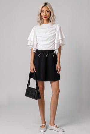 Elastic Waist Pleat Mini Skirt | Black