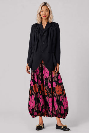 Floral Print Drop Crotch Pant | Black/Pink