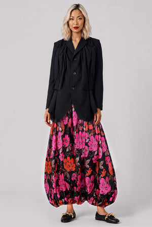 Floral Print Drop Crotch Pant | Black/Pink