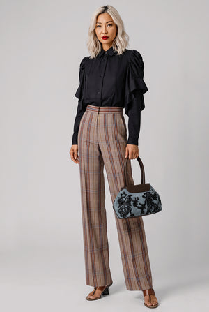 Gathered  X Pleat Sleeve Shirt | Black