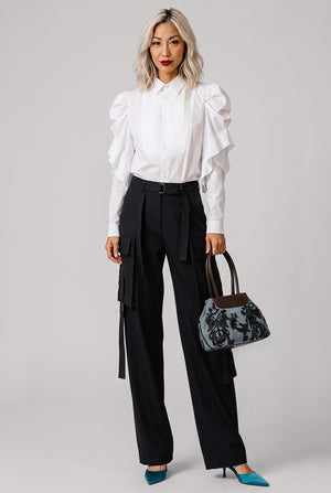 Gathered X Pleat Sleeve Shirt | White
