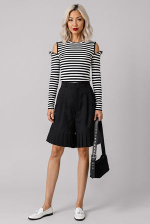 Striped Cut Out Sleeve Top | Black/White