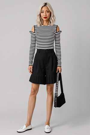Striped Cut Out Sleeve Top | Black/White