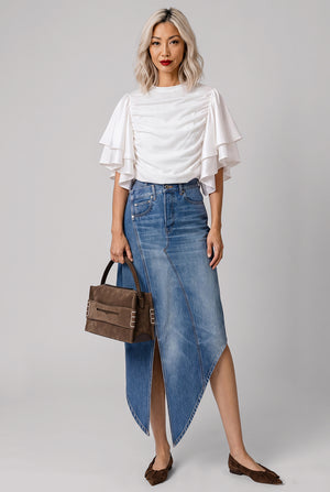 Ruffle Sleeve Top | White