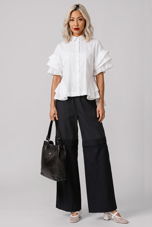 Shirt With Ruffle Sleeve and Hem | White