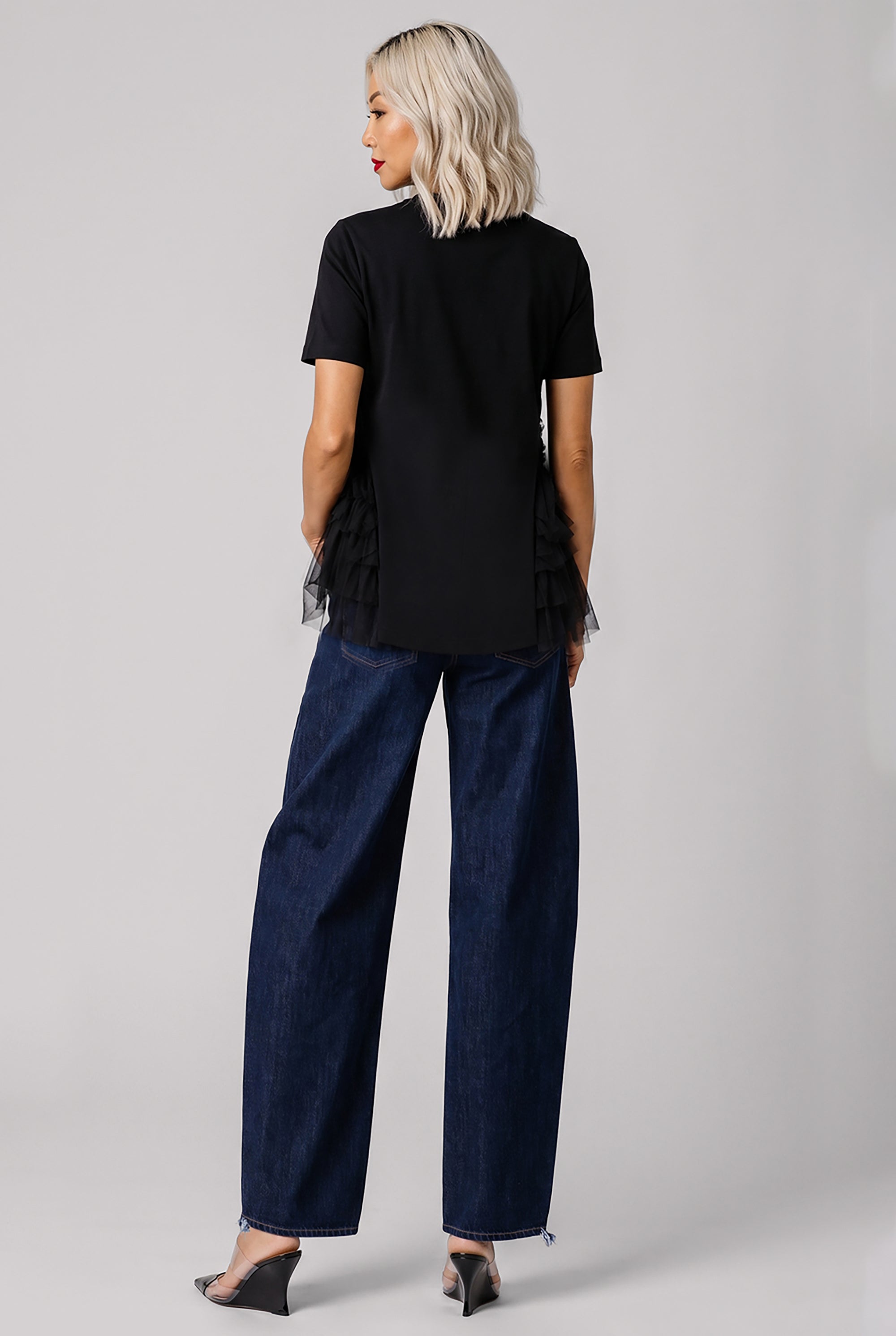 NOIR KEI NINOMIYA TULLE RUFFLE HEM TOP BLACK NEW SEASON PARLOUR X