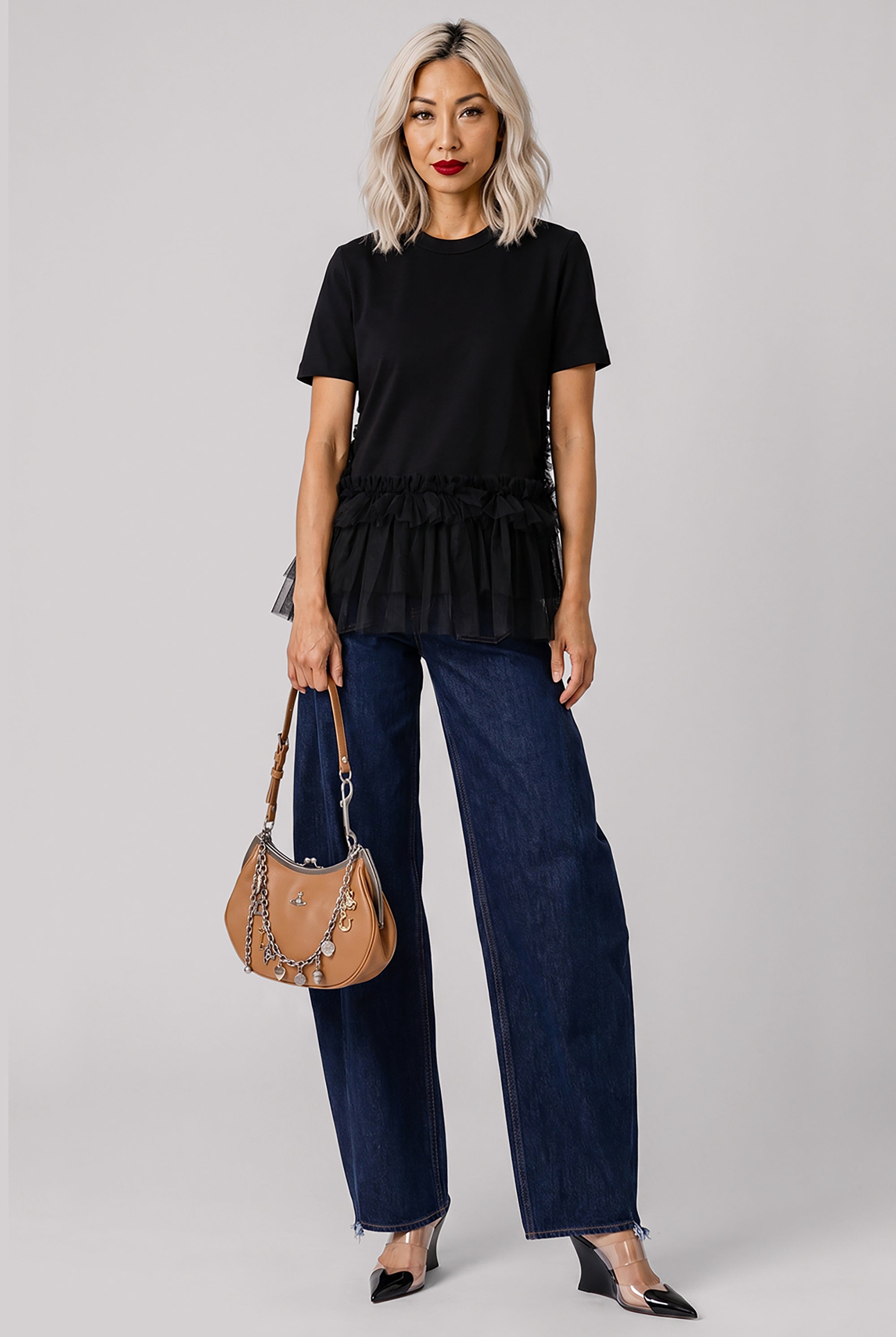 NOIR KEI NINOMIYA TULLE RUFFLE HEM TOP BLACK NEW SEASON PARLOUR X