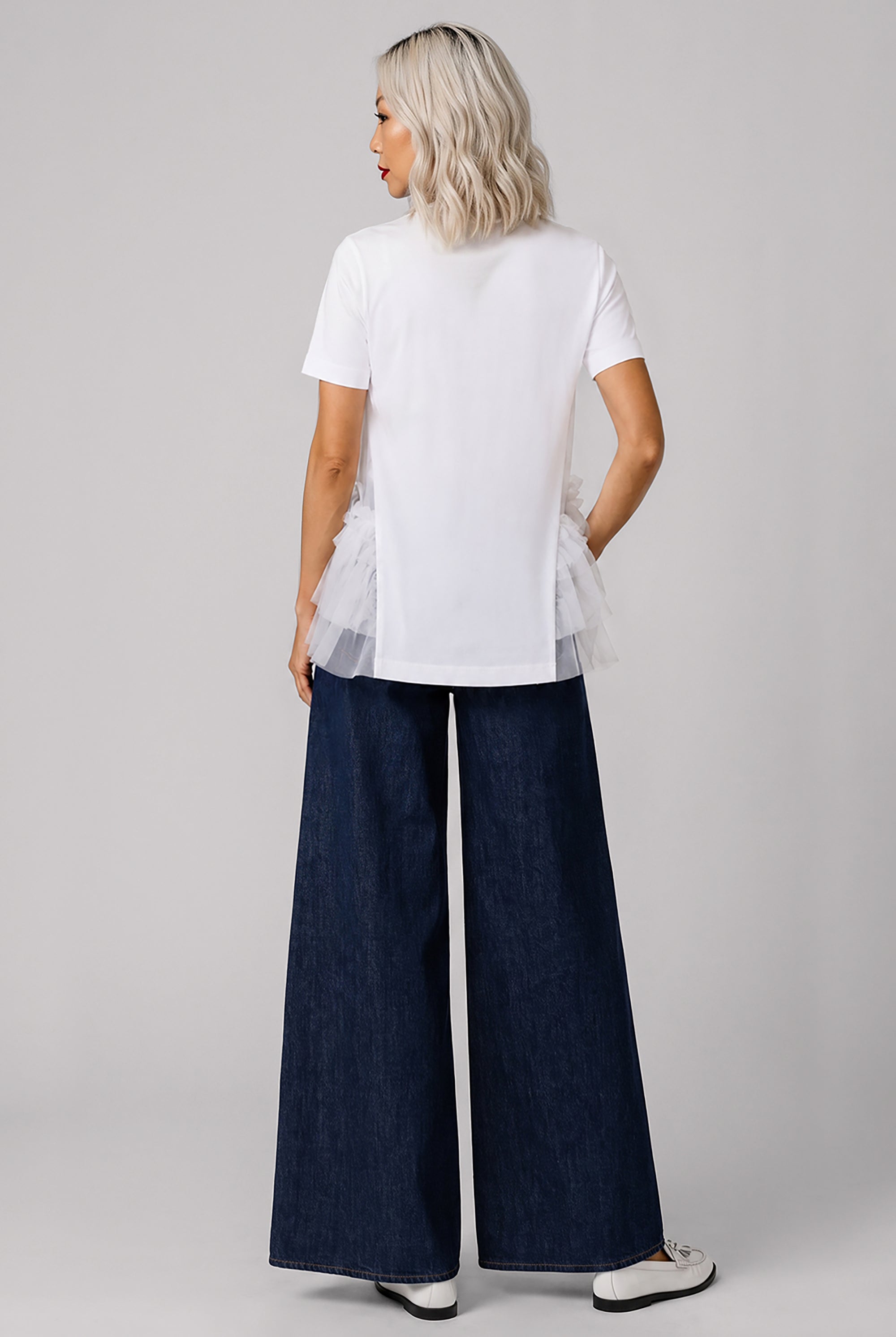 NOIR KEI NINOMIYA TULLE RUFFLE HEM TOP WHITE NEW SEASON PARLOUR X