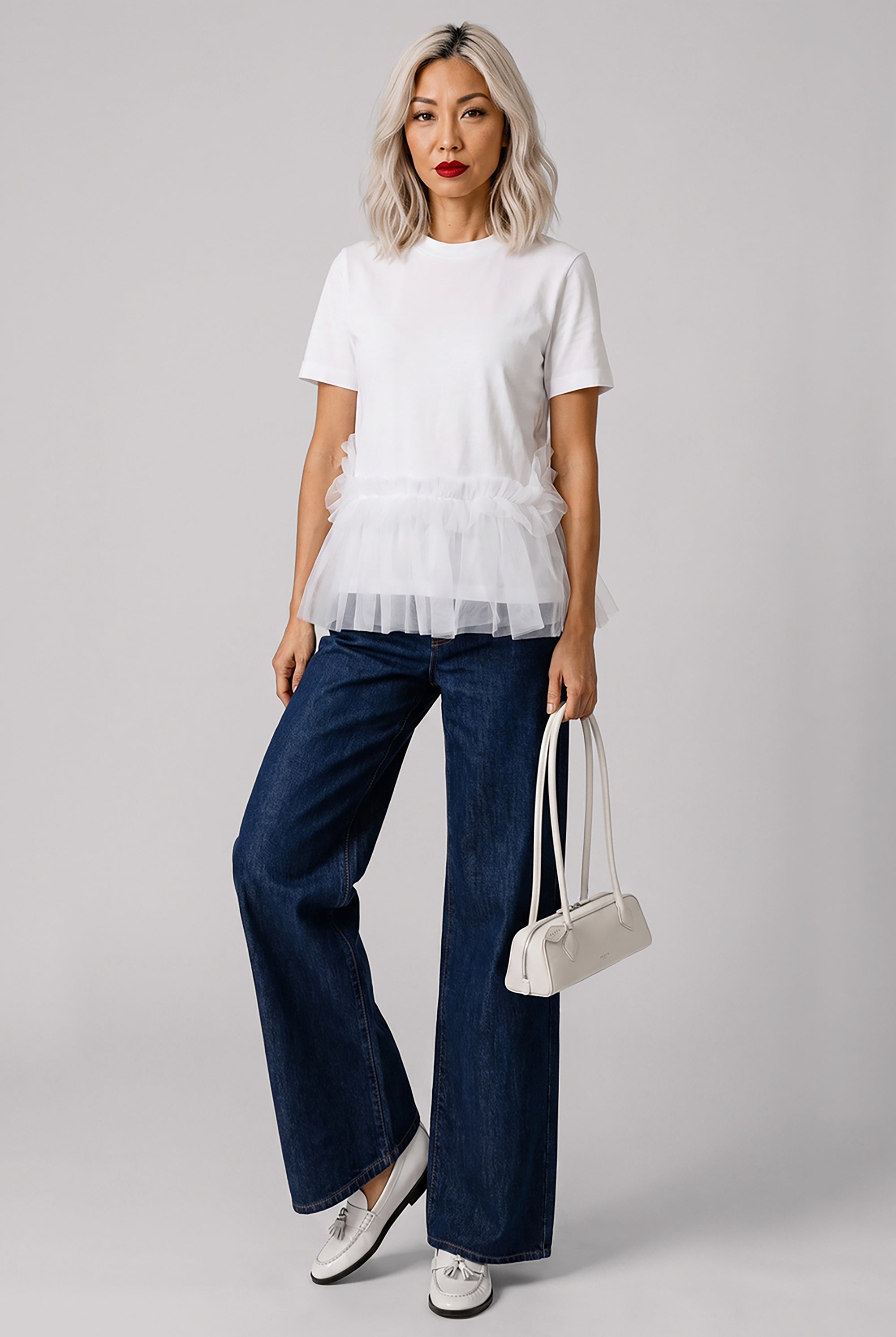NOIR KEI NINOMIYA TULLE RUFFLE HEM TOP WHITE NEW SEASON PARLOUR X