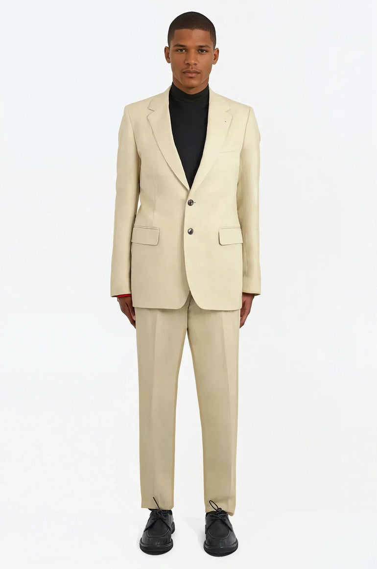 DRIES VAN NOTEN RTW Single Breasted Relaxed Suit Jacket x Pant | Hay Beige