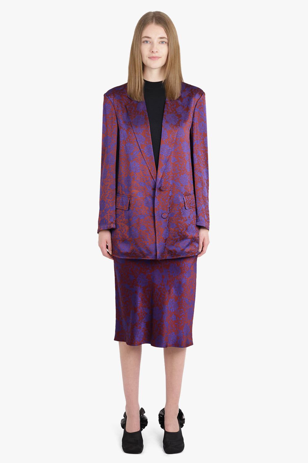 DRIES VAN NOTEN RTW Basti Floral Jacquard Single Breasted  Jacket | Burgundy/Purple