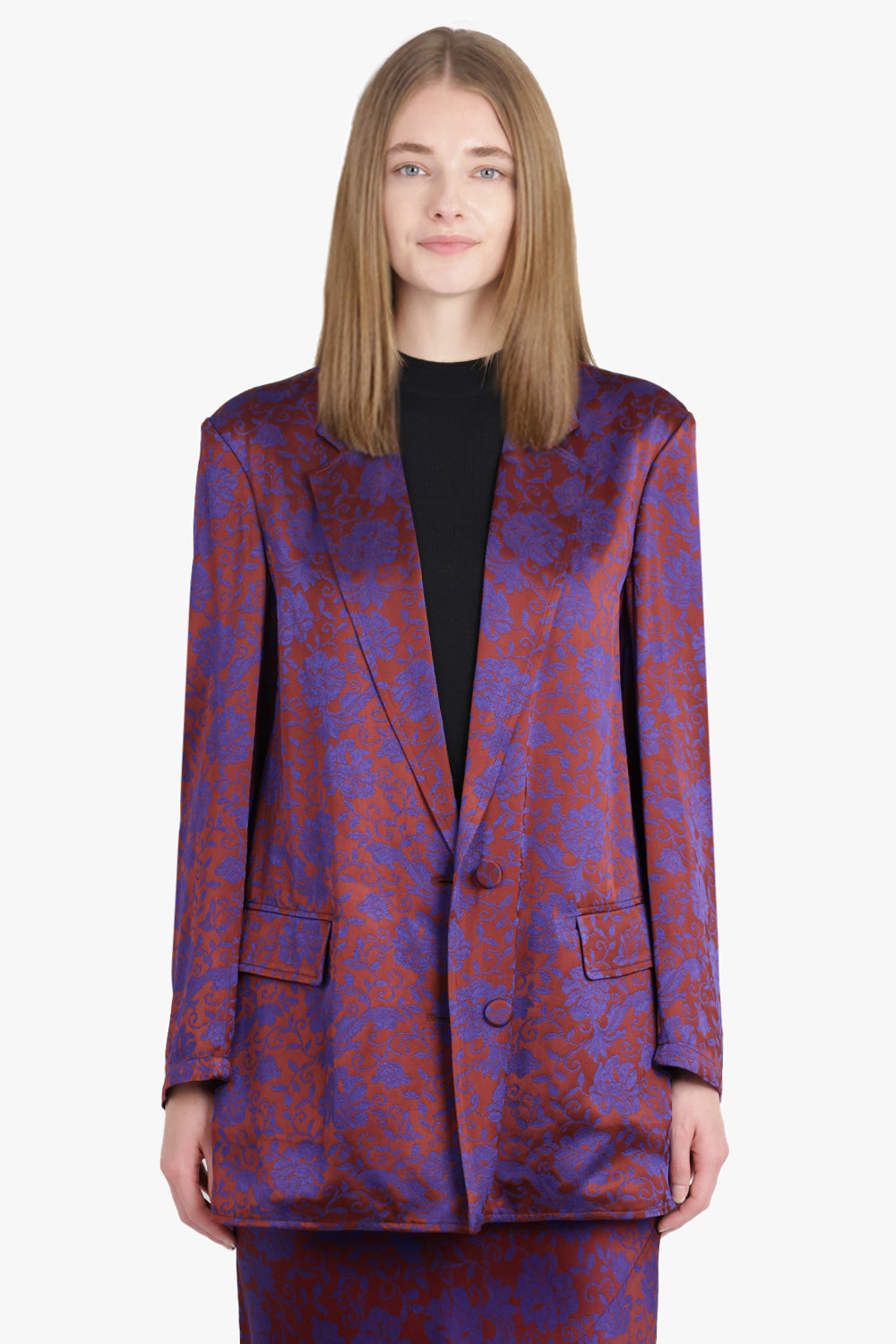 DRIES VAN NOTEN RTW Basti Floral Jacquard Single Breasted  Jacket | Burgundy/Purple