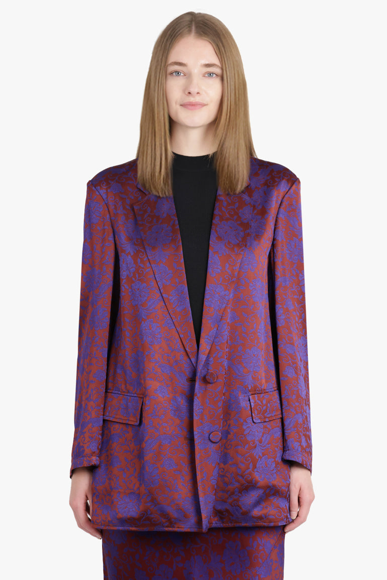 DRIES VAN NOTEN RTW Basti Floral Jacquard Single Breasted  Jacket | Burgundy/Purple