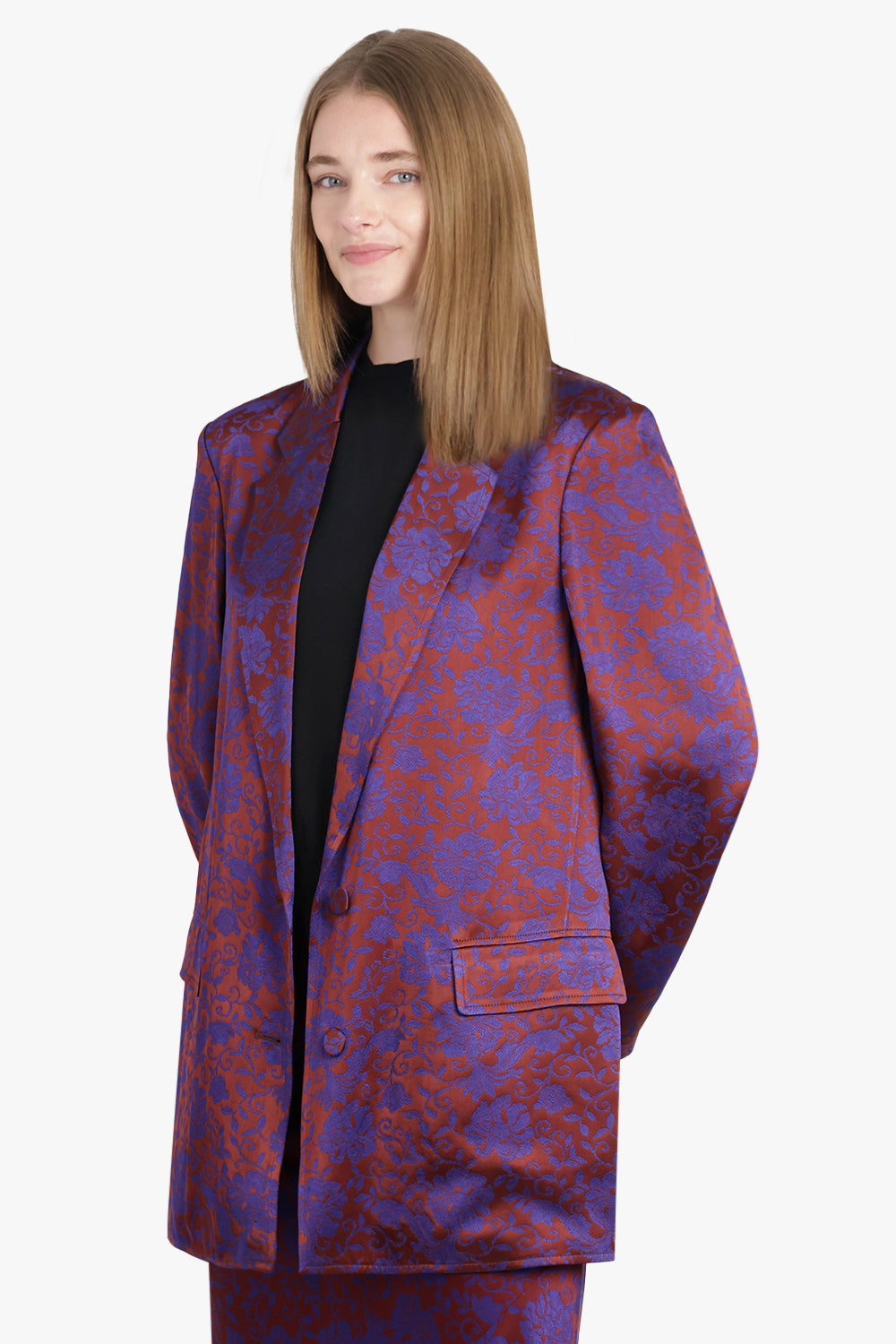 DRIES VAN NOTEN RTW Basti Floral Jacquard Single Breasted  Jacket | Burgundy/Purple