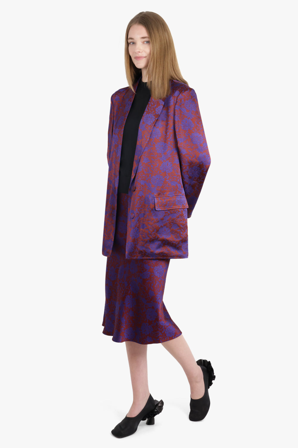 DRIES VAN NOTEN RTW Basti Floral Jacquard Single Breasted  Jacket | Burgundy/Purple