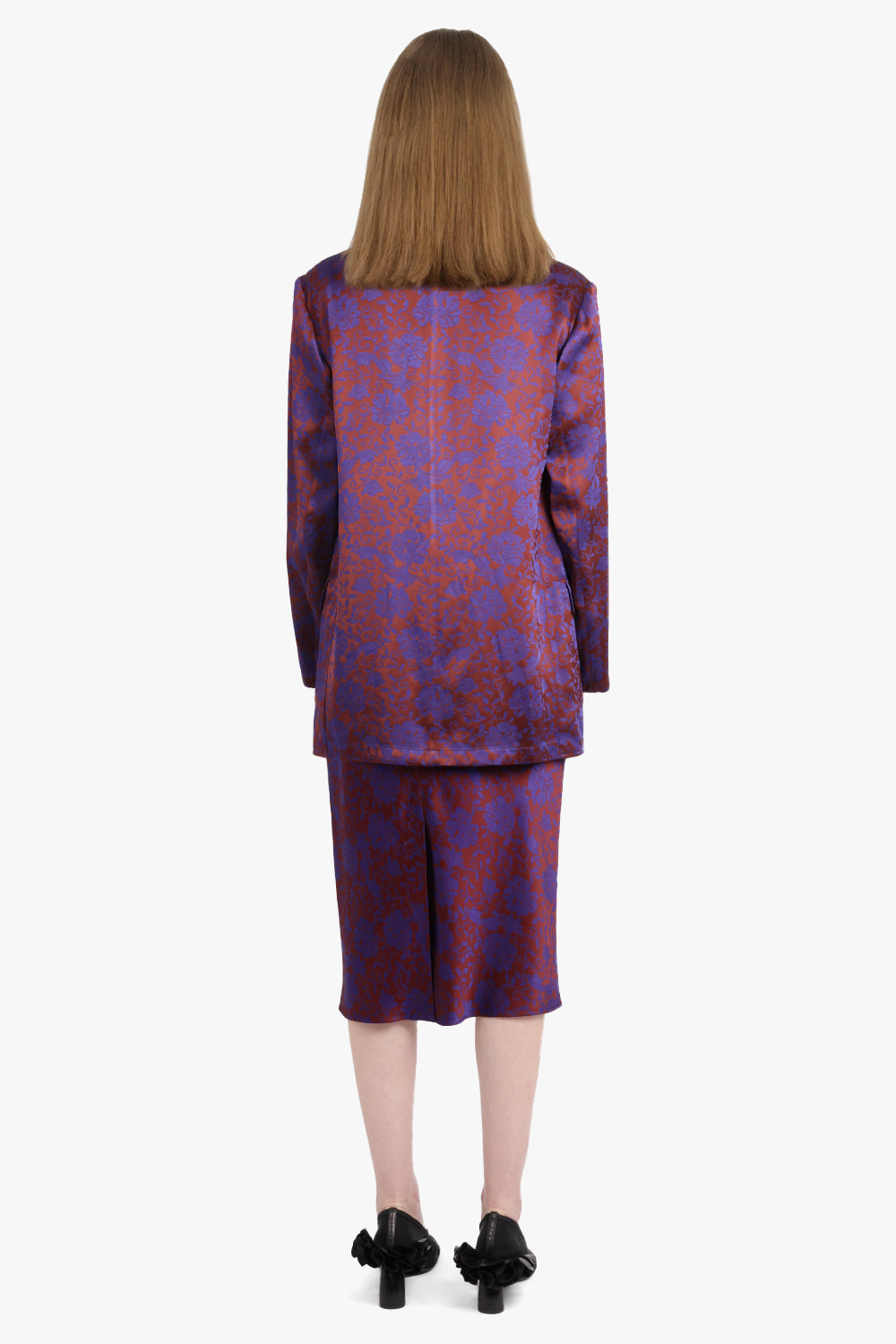 DRIES VAN NOTEN RTW Basti Floral Jacquard Single Breasted  Jacket | Burgundy/Purple