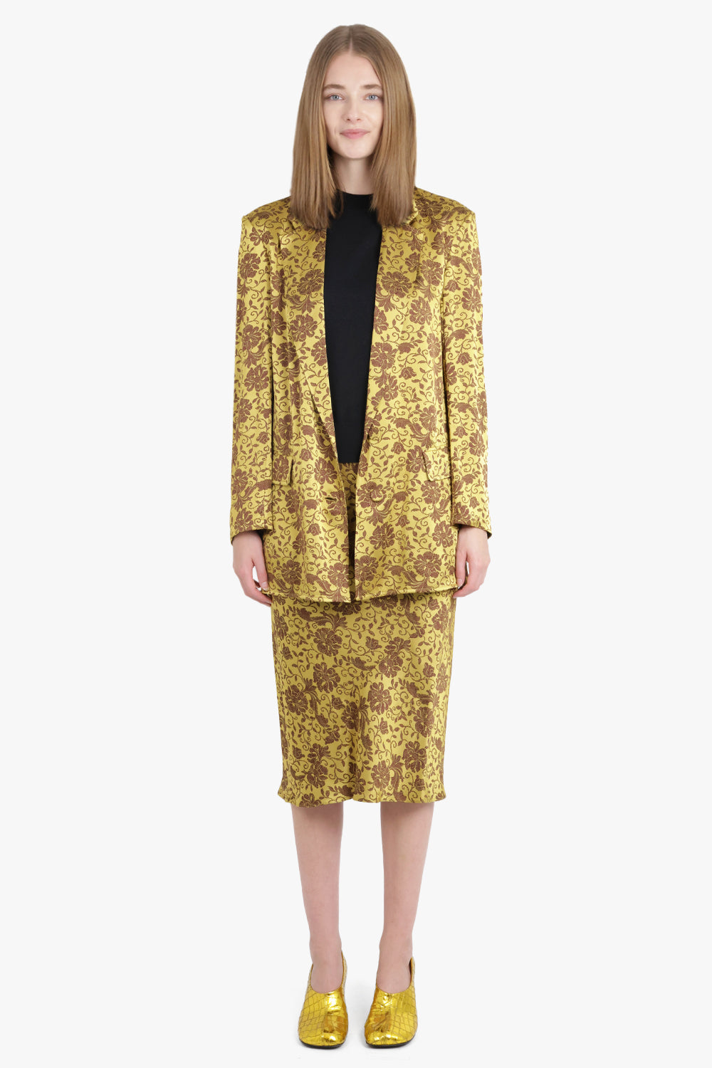 DRIES VAN NOTEN RTW Basti Floral Jacquard Single Breasted  Jacket | Yellow/Ocra