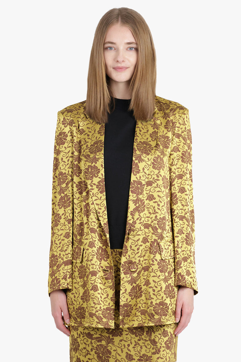 DRIES VAN NOTEN RTW Basti Floral Jacquard Single Breasted  Jacket | Yellow/Ocra
