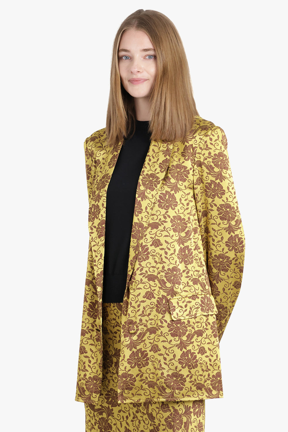 DRIES VAN NOTEN RTW Basti Floral Jacquard Single Breasted  Jacket | Yellow/Ocra