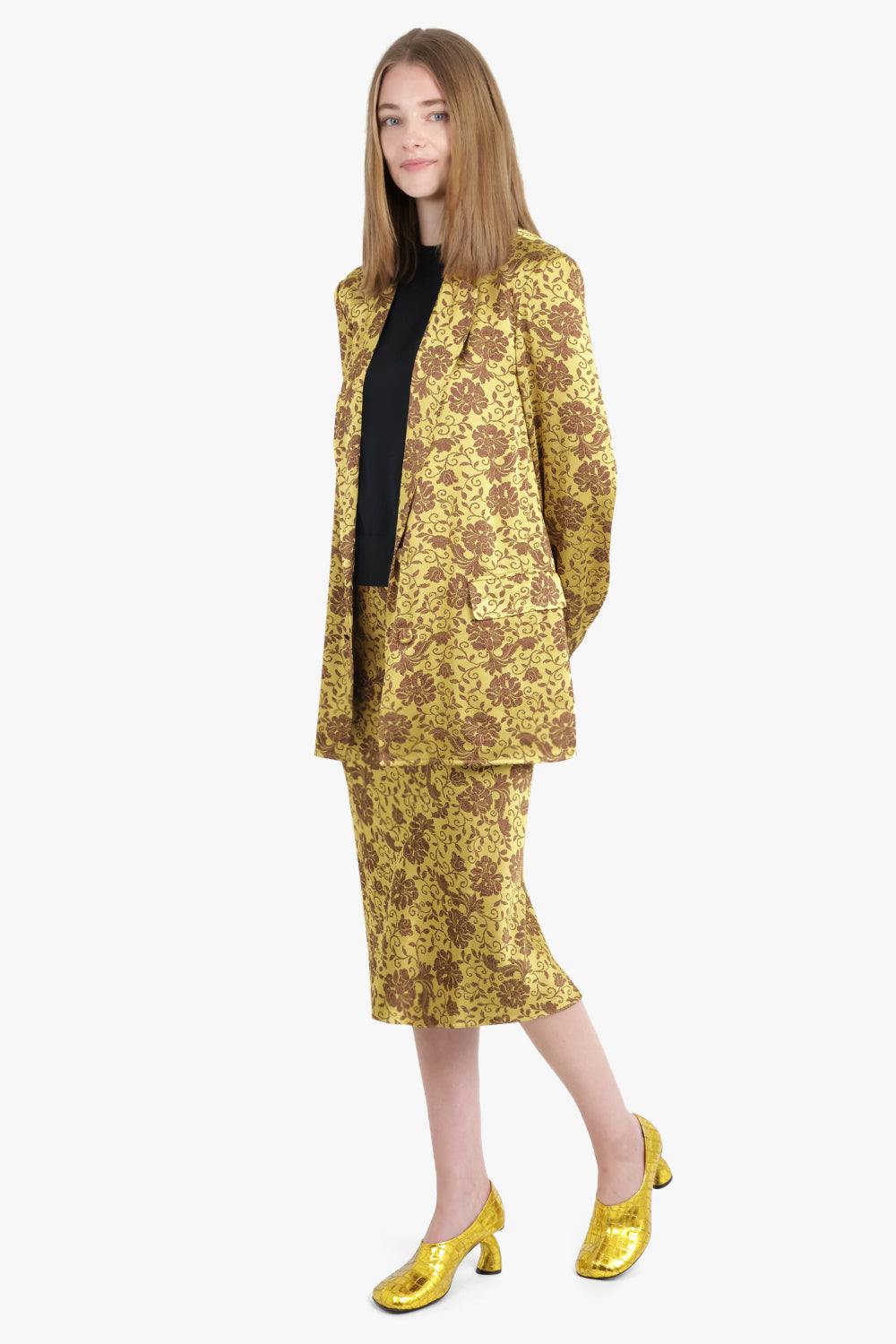 DRIES VAN NOTEN RTW Basti Floral Jacquard Single Breasted  Jacket | Yellow/Ocra