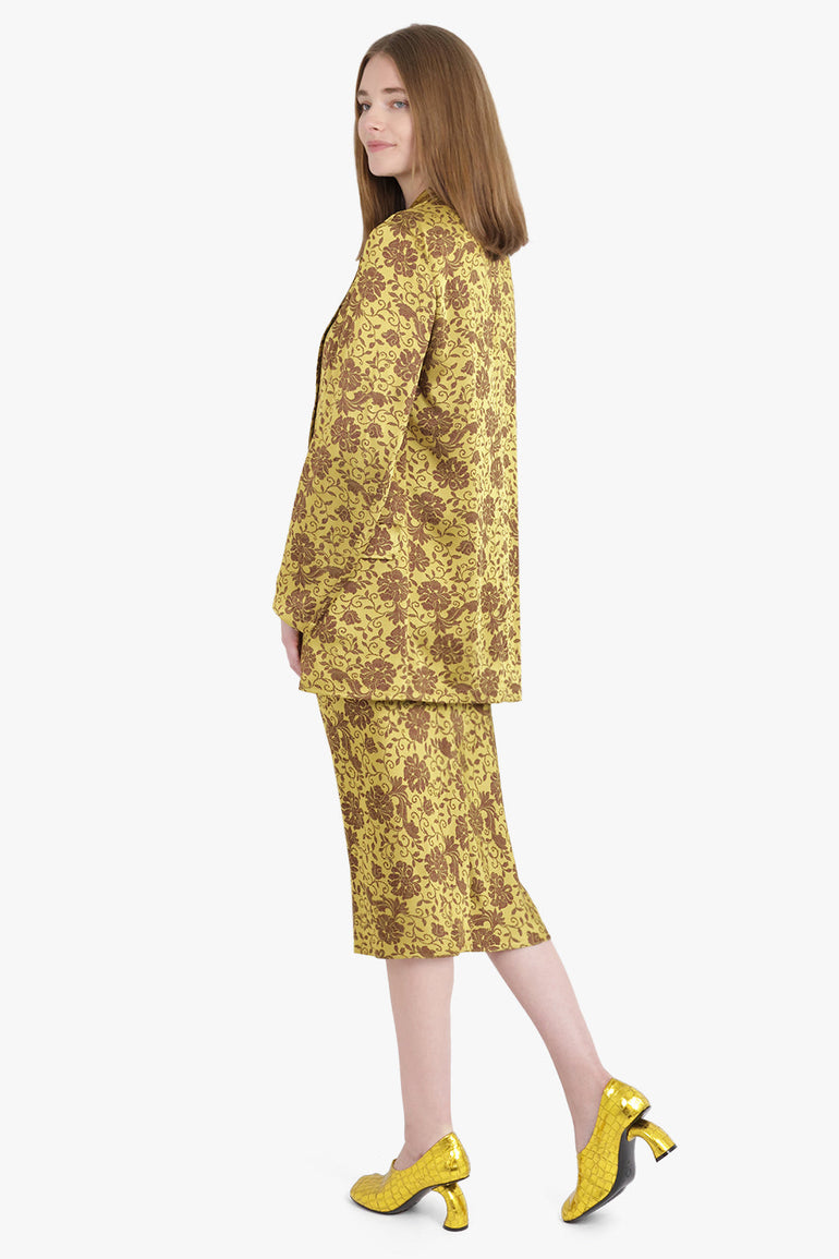 DRIES VAN NOTEN RTW Basti Floral Jacquard Single Breasted  Jacket | Yellow/Ocra
