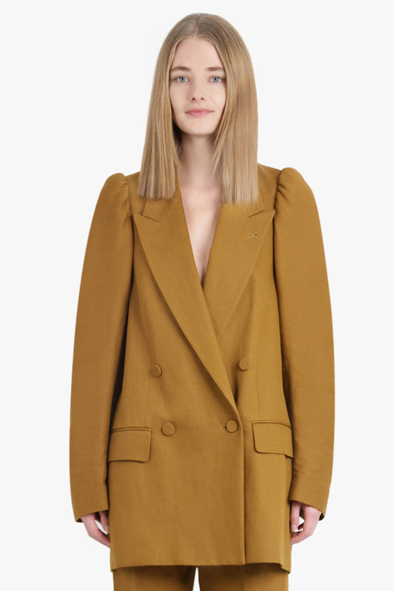 DRIES VAN NOTEN RTW Blinky Double Breasted Long Jacket | Umber