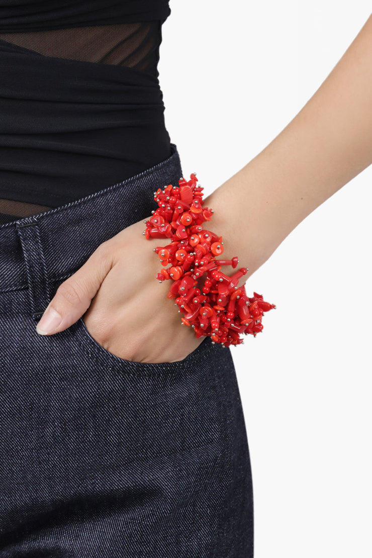 DRIES VAN NOTEN JEWELLERY RED / Ruby/Silver Embroidered Cuff Bracelet | Red/Silver