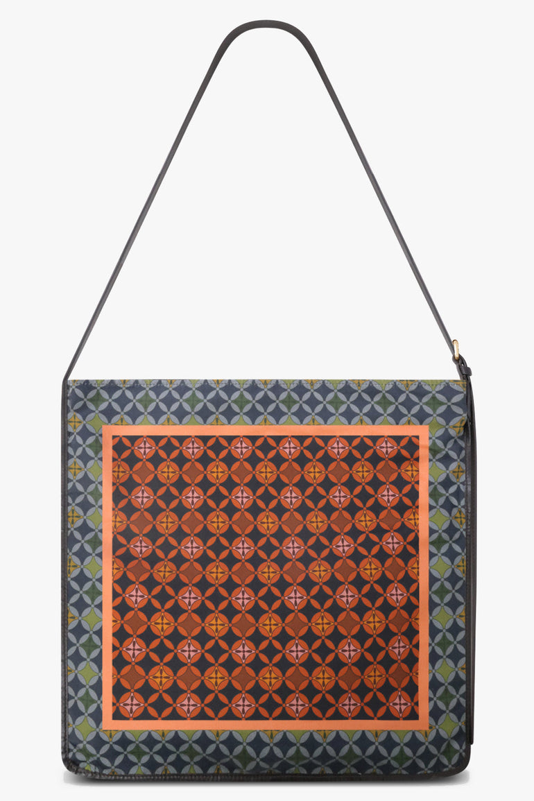 DRIES VAN NOTEN BAGS PATTERN / Purple/Green/Red Geometric Print Medium Hobo Bag With Belt Strap | Purple/Green/Red