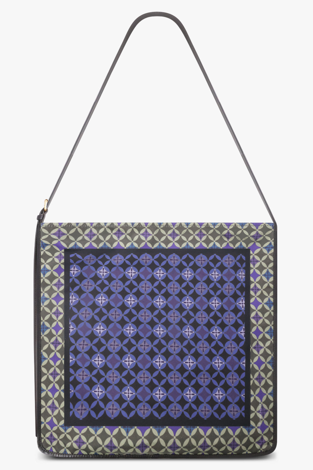 DRIES VAN NOTEN BAGS PATTERN / Purple/Green/Red Geometric Print Medium Hobo Bag With Belt Strap | Purple/Green/Red