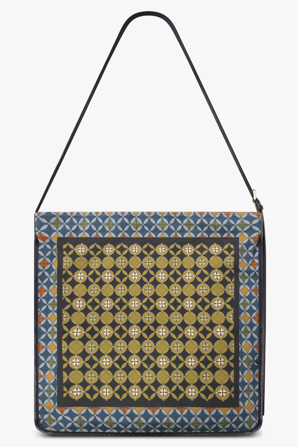 DRIES VAN NOTEN BAGS PATTERN / Yellow/Blue/Green Geometric Print Medium Hobo Bag With Belt Strap | Yellow/Blue/Green