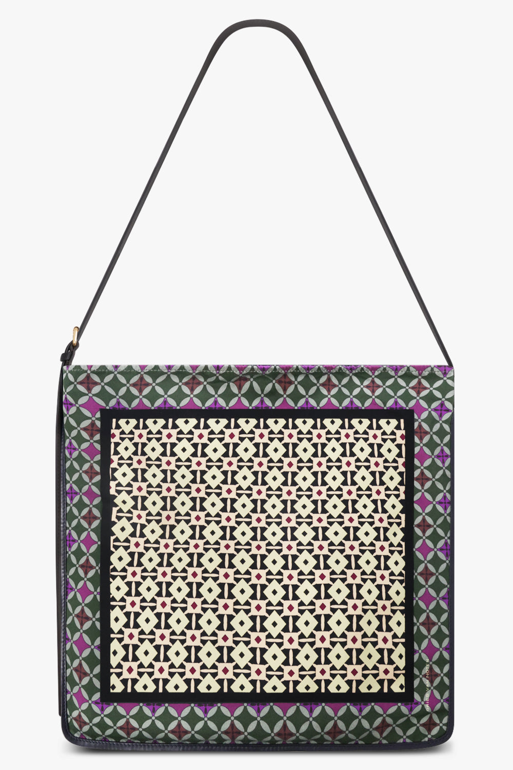 DRIES VAN NOTEN BAGS PATTERN / Yellow/Blue/Green Geometric Print Medium Hobo Bag With Belt Strap | Yellow/Blue/Green