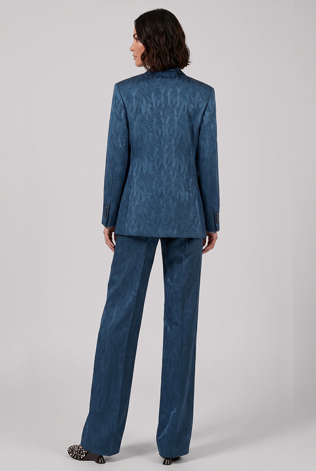 DRIES VAN NOTEN RTW Baftan Embossed Swirl Single Breast Jacket | Petrol Blue