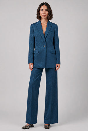 Paxy Embossed Swirl Straight Leg Pant | Petrol Blue